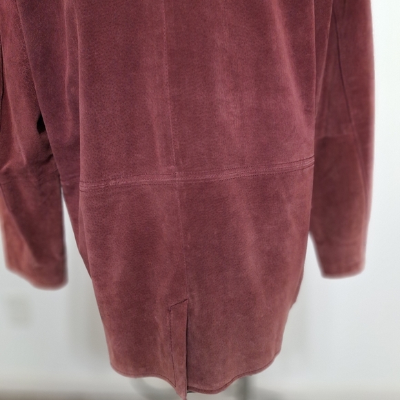 ISZ Leathers Vintage Y2K Burgundy Suede Front Pockets Longline Jacket Size L - Picture 7 of 11